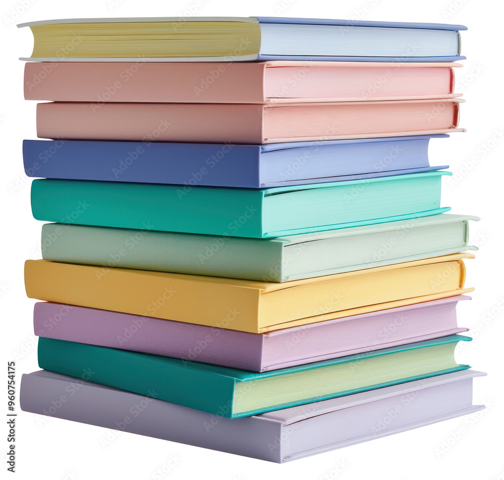 PNG Pastel stack of books on the white background PNG Pastel stack of books on the white background