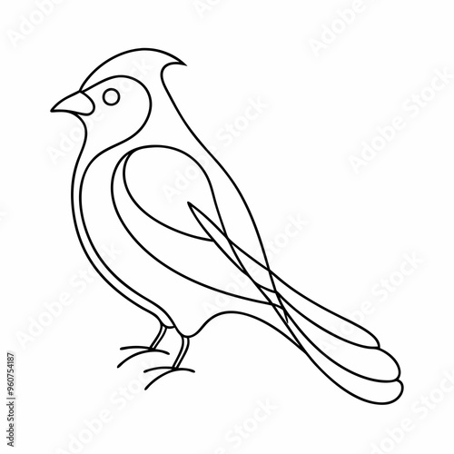 Minimalist Line Art of a Bird with Crest in Outline Style