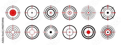 Target icon set. Sniper symbol, crosshair and aim sign. Vector illustration EPS 10