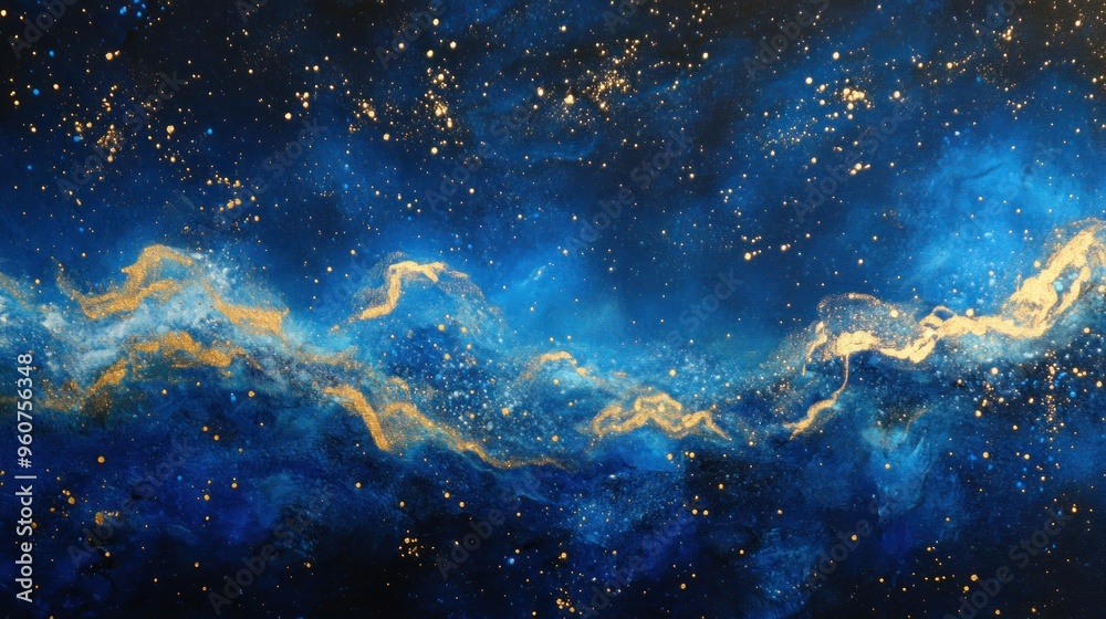 Abstract Painting of a Night Sky with Golden Stars Abstract Painting of a Night Sky with Golden Stars