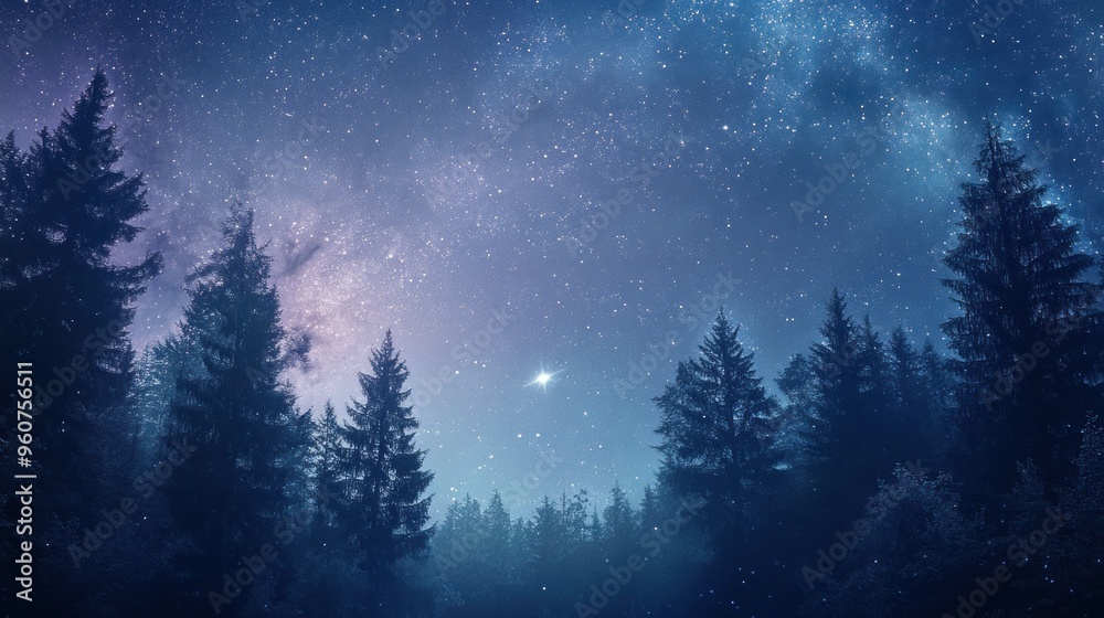 Silhouetted Trees Against a Starry Night Sky Silhouetted Trees Against a Starry Night Sky