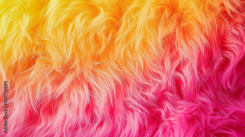 seamless background featuring a vibrant pattern of fluffy fur with a striking neon ombre gradient that transitions from bright yellow to electric pink