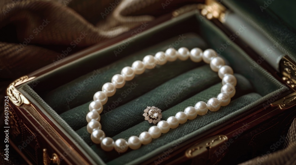 A beautiful pearl necklace and ring stored in a velvet case A beautiful pearl necklace and ring stored in a velvet case
