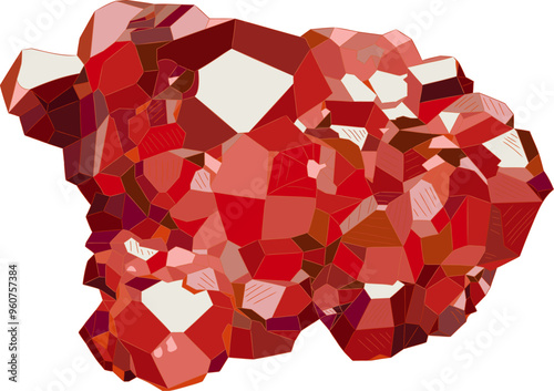Natural red-brown rough spessartite gemstone. Vector illustration of spessartine deep, rich color and shine. Juicy orange-yellow-red-brown coloring distinguishes spessartines from other minerals