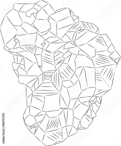 Line drawing of natural rough spessartite gemstone shaped like heart. Vector illustration of gemstone spessartine. Spessartine is a precious mineral of the garnet family.