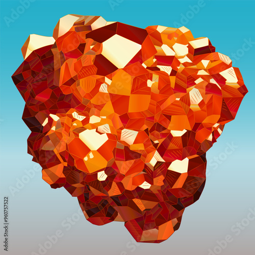 Natural orange-red-brown uncut spessartine gemstone. Vector illustration of spessartine deep, rich color and shine. Juicy orange-yellow-red-brown coloring distinguishes spessartines from other mineral