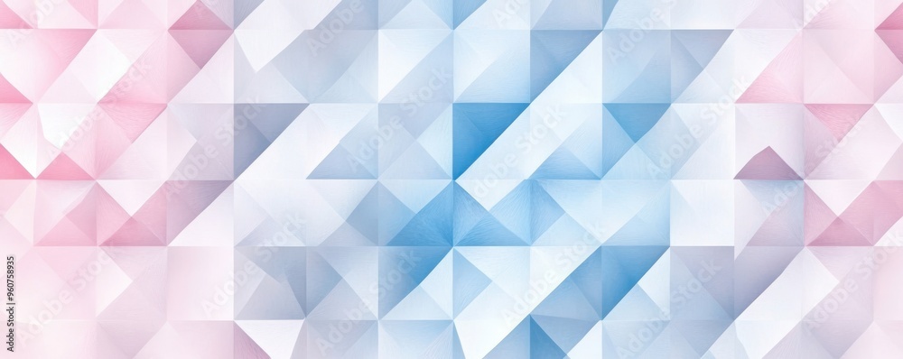 Obraz premium Abstract geometric pattern of soft pastel pink and blue triangles creating a sense of calm and modern aesthetics