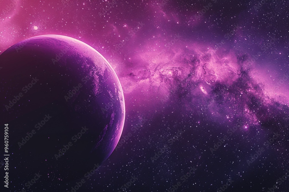 Obraz premium A purple planet is surrounded by a purple galaxy, offering a unique and vibrant celestial landscape