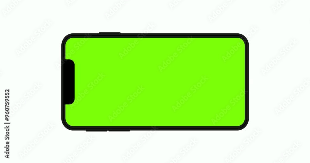 Mobile phone with blank green screen, front view, horizontal Smartphone isolated on white background. 4K animation with camera track motion for presentation on mockup screen Mobile phone with blank green screen, front view, horizontal Smartphone isolated on white background. 4K animation with camera track motion for presentation on mockup screen
