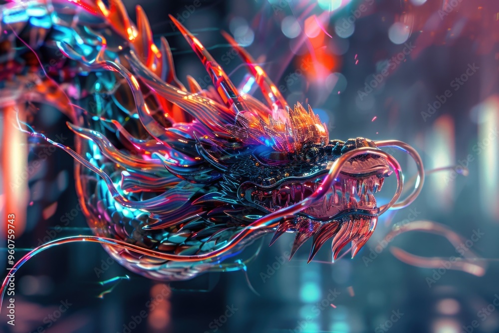 A vibrant dragon's face with scales and horns, perfect for fantasy or mythical illustrations A vibrant dragon's face with scales and horns, perfect for fantasy or mythical illustrations