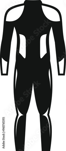Simple black wetsuit icon representing watersport safety gear for surfing, scuba diving, or swimming