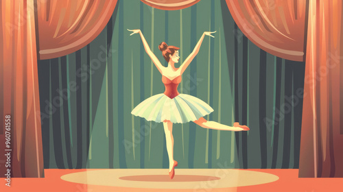 The ballerina performs a captivating dance solo, showcasing her technique and artistry in a theater setting photo