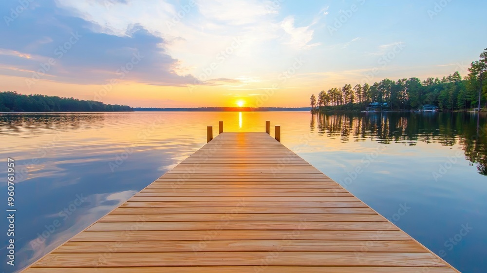Tranquil Reflections: Capturing a Peaceful Sunset Moment on a Lakeside Dock Tranquil Reflections: Capturing a Peaceful Sunset Moment on a Lakeside Dock