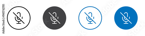 Mike Off icon flat editable icon mark set.