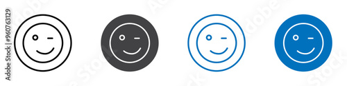 Wink emoji icon flat editable icon mark set.