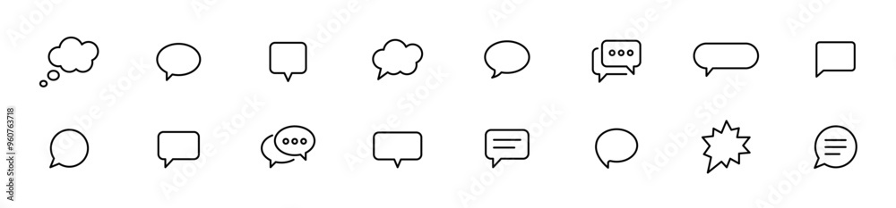 Speech bubble icon set. Message, chat, dialogue icons. Chat bubble, talk bubble sign