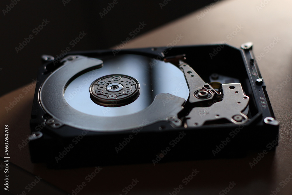 A computer technician holds a disassembled hard drive, with his hand to take it to the data recovery center A computer technician holds a disassembled hard drive, with his hand to take it to the data recovery center