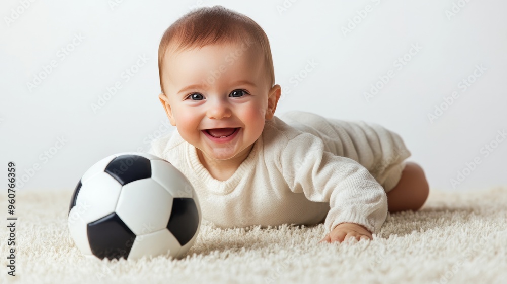 Baby and soccer ball joy