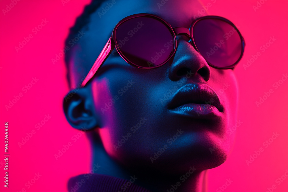 Stylish Mens Burgundy Eyewear on Solid Neon Pink Background, Modern Lifestyle Portrait with Fashion Edge Stylish Mens Burgundy Eyewear on Solid Neon Pink Background, Modern Lifestyle Portrait with Fashion Edge