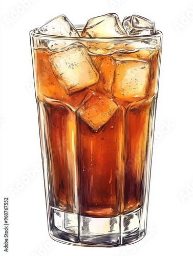Hand-Drawn Illustration of a Glass of Iced Cola