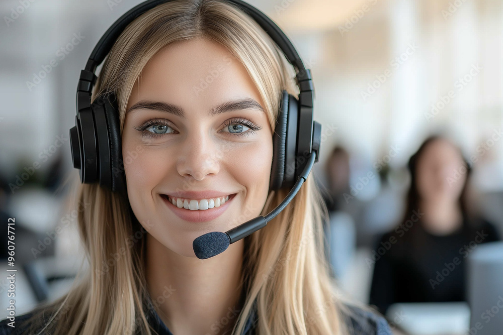 Portrait of a young woman with a headset and microphone, perfect for customer service or call center visuals, generative AI Portrait of a young woman with a headset and microphone, perfect for customer service or call center visuals, generative AI