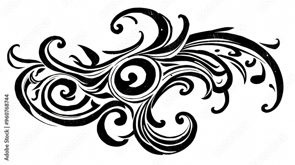 Intricate black swirling design featuring elegant curves and shapes, suitable for decorative purposes or artistic projects Intricate black swirling design featuring elegant curves and shapes, suitable for decorative purposes or artistic projects