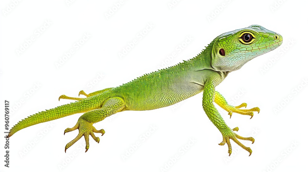 Fototapeta premium Detailed green lizard body isolated in transportation, full-body shot