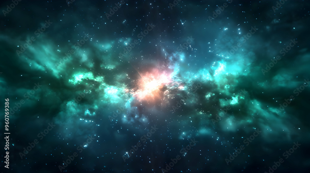 Naklejka premium Green Nebula Space Background