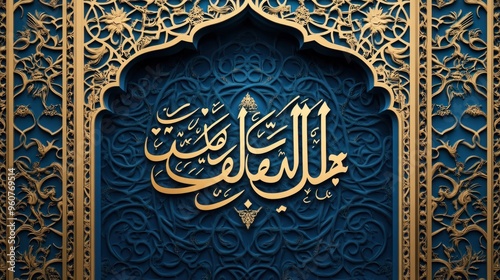 Intricate Arabic Calligraphy on Blue Background photo