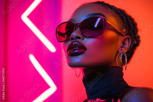 Stylish Womans Burgundy Eyewear Against Solid Neon Pink Background, Fashionable Lifestyle Portrait