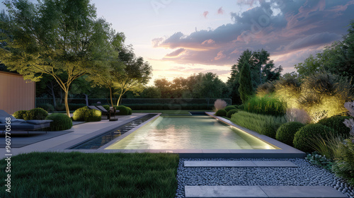 BIG POOL IN THE BACKYARD GARDEN OF THE VILLA 