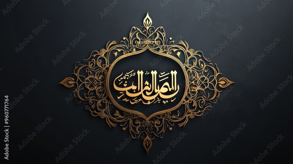 Golden Arabic Calligraphy with Floral Ornament Golden Arabic Calligraphy with Floral Ornament
