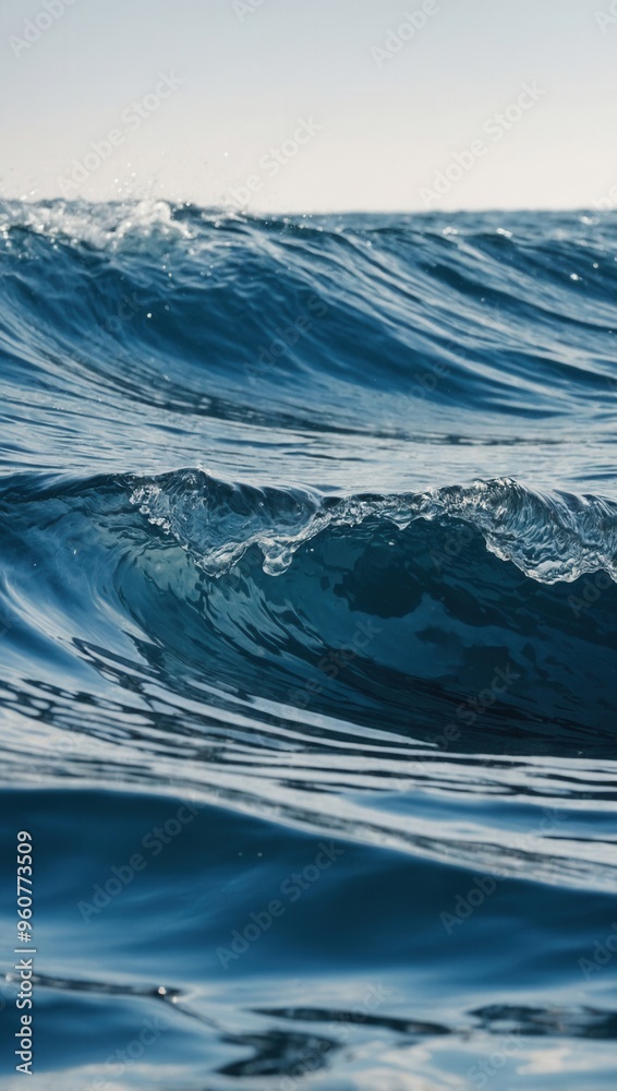 A large wave in the ocean with a blue color A large wave in the ocean with a blue color
