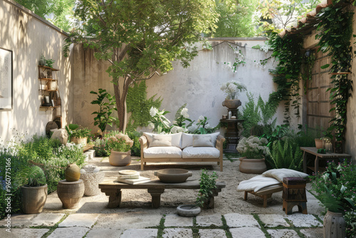 the landscape garden design seating area in tropical area 