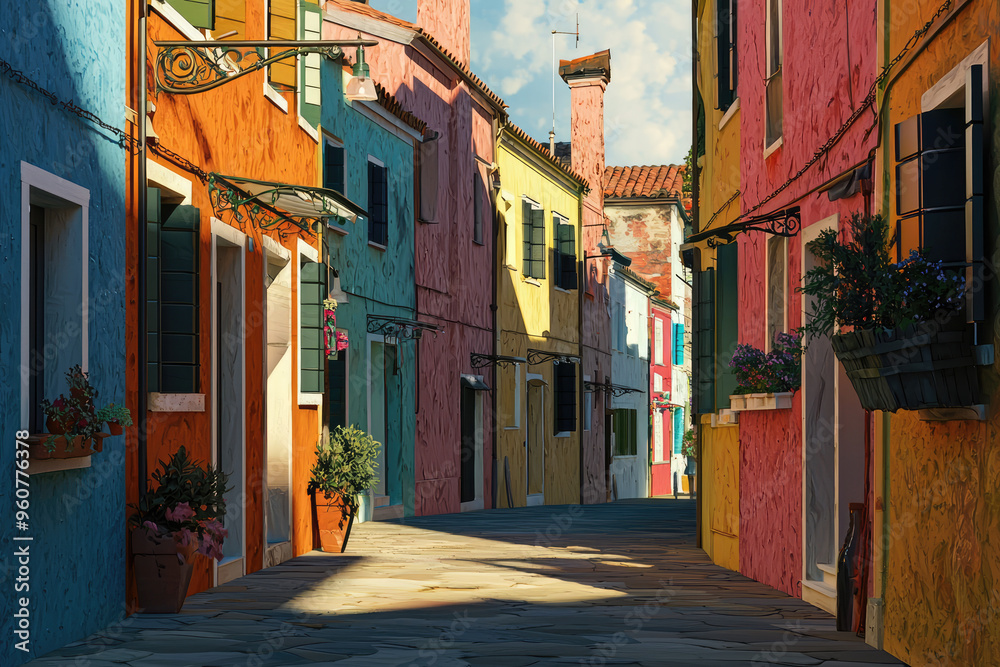 Fototapeta premium THE VIEW OF THE COLORFUL OLDER BUILDING FROM COLONY TIME ON THE CARIBEAN ISLAND FISHERMAN VILLAGE WITH WATER VIEW 