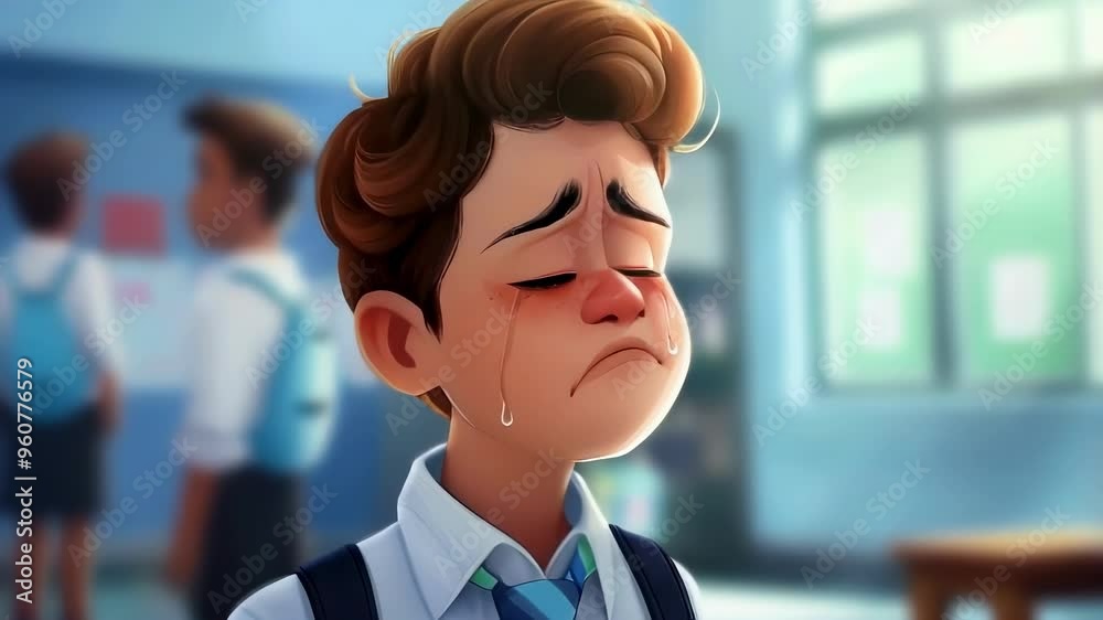 Distress Animation Isolated student feeling rejected and alone at school, concept of ...