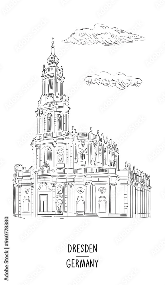Germany hand drawn Dresden attraction vector