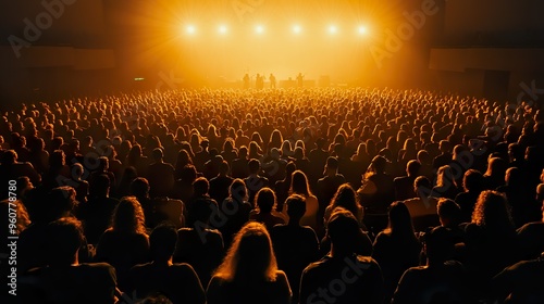 Audience Watching Live Event with Golden Stage Lights