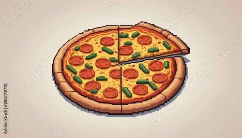 Pixel illustration de pizza fond beige