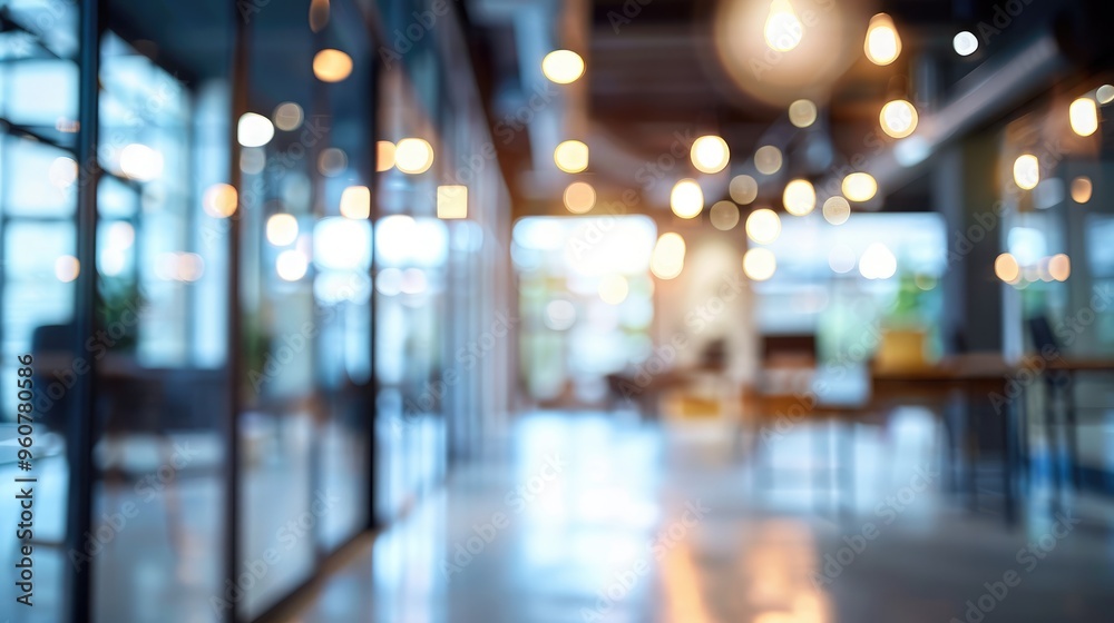 Modern office interior design with blurred background and glass elements. Modern office interior design with blurred background and glass elements.