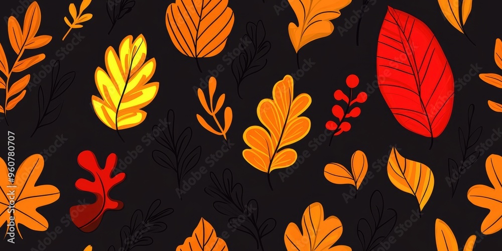 Autumnal seamless pattern featuring rich earth tones and golden leaves Autumnal seamless pattern featuring rich earth tones and golden leaves