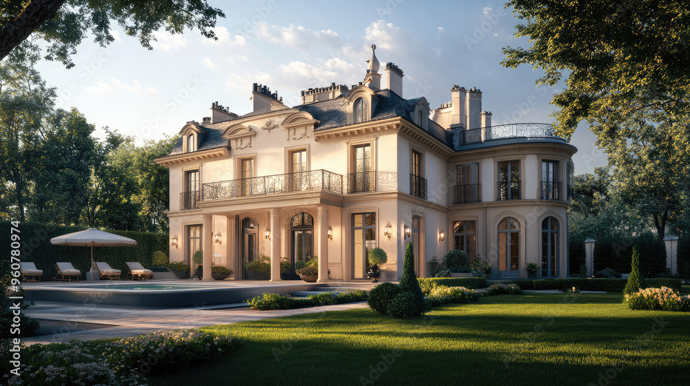 Obraz premium the french masion style villa design with front yard landscape 