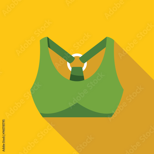 Green sports bra with clasp icon in flat style on a yellow background