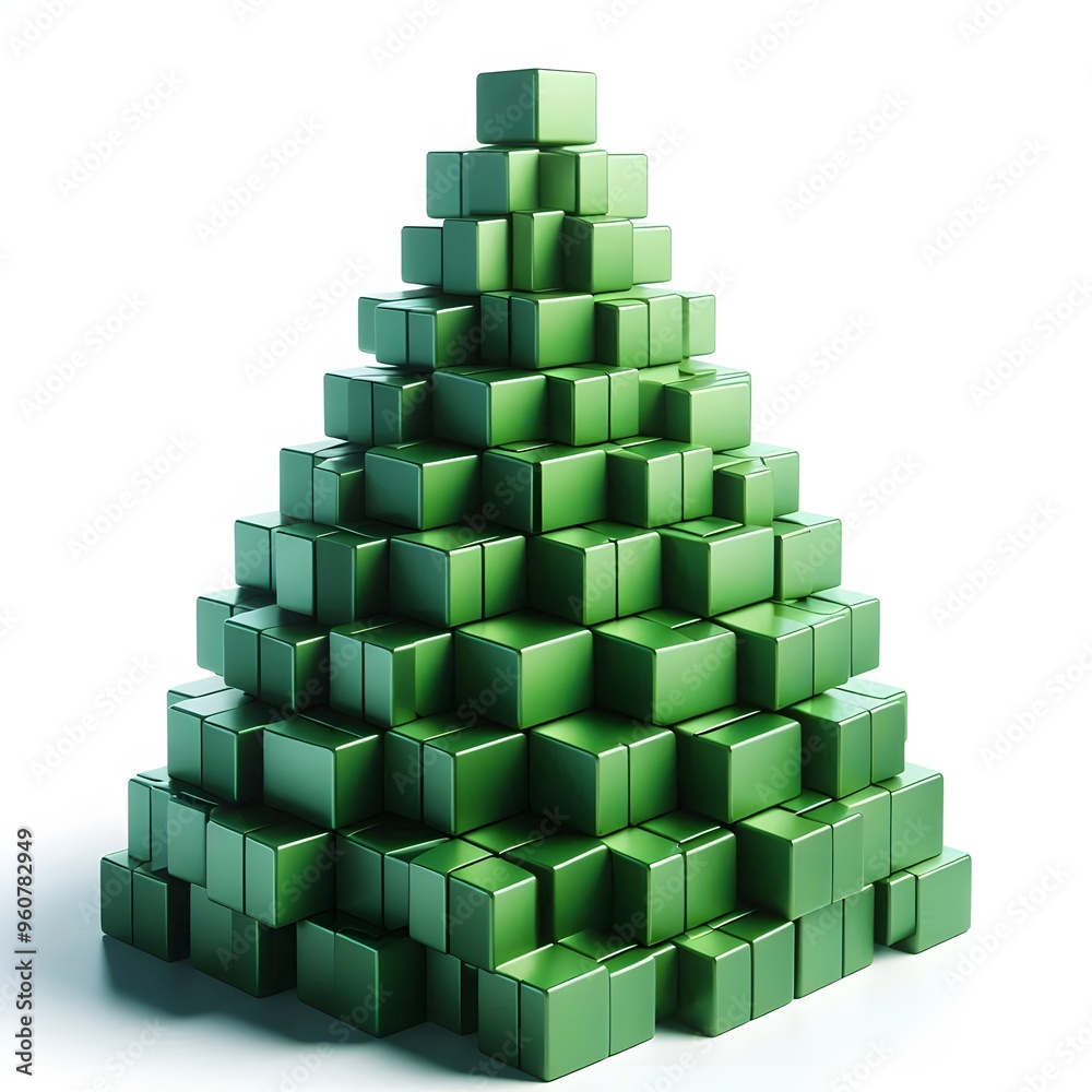 Fototapeta premium green christmas tree, modern design, isolated on a white background, 3d shapes