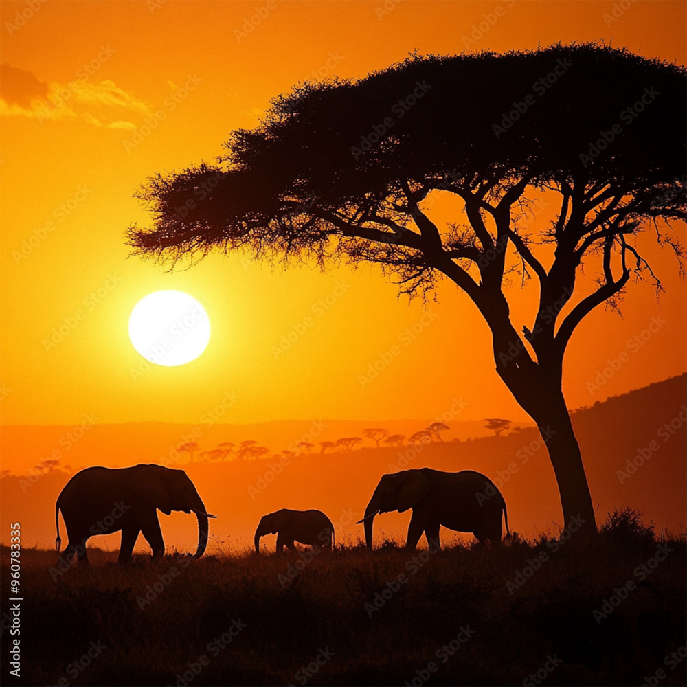Fototapeta premium elephants in the sunset