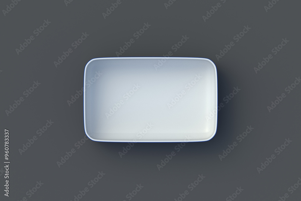 One baking dish on black background. Ceramic tray. Empty casserole. Cooking accessories. Top view. 3d render One baking dish on black background. Ceramic tray. Empty casserole. Cooking accessories. Top view. 3d render