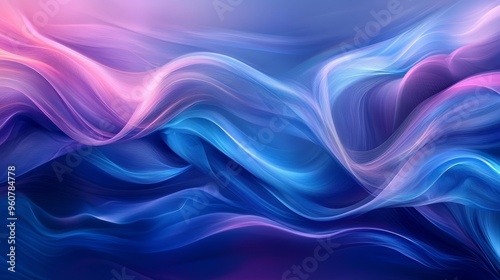 Colorful abstract waves create a dynamic flow of blue and pink hues in a serene background setting