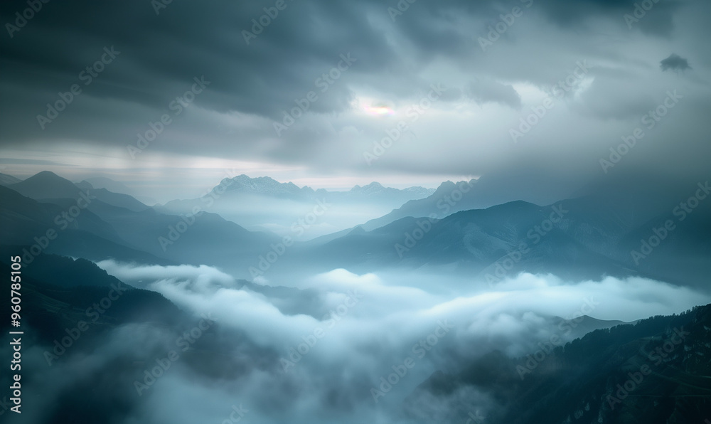 Misty Mountain Solitude: A Morning with Low Clouds in the Mountains Misty Mountain Solitude: A Morning with Low Clouds in the Mountains