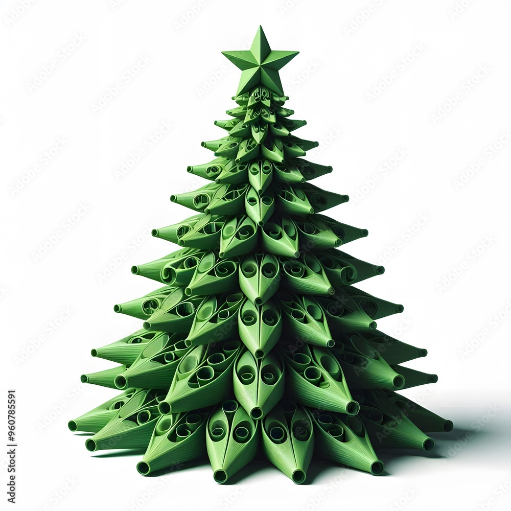 green christmas tree, modern design, isolated on a white background, 3d shapes green christmas tree, modern design, isolated on a white background, 3d shapes
