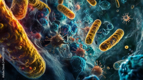 Artistic depiction of anthrax infection, with ominous shapes and colors representing the deadly nature of Bacillus anthracis --ar 16:9 --v 6.1 Job ID: 4126ed78-8f65-4ad4-ac3e-00851eca4c77
